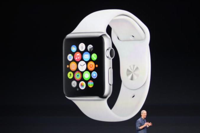 Tim Cook unveils the Apple Watch at a conference in California. (TechCrunch/Twitter)